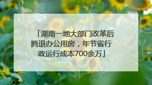 湖南一地大部门改革后腾退办公用房，年节省行政运行成本700余万